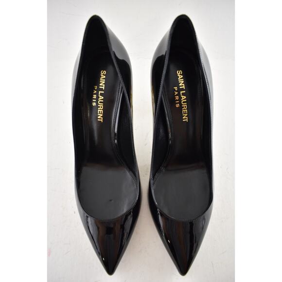 Saint Laurent Opyum 85 Black Patent Leather Gold YSL Logo Pointed Heel Pump 36 - Picture 11 of 16